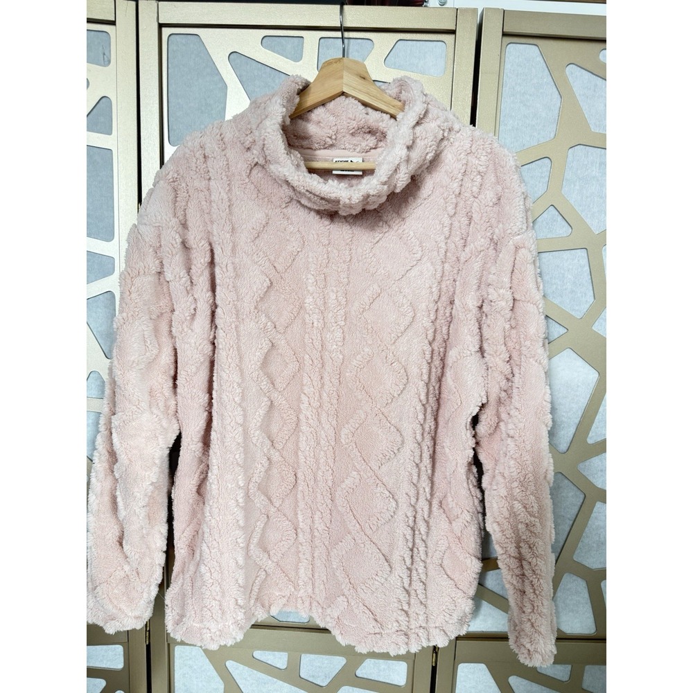 Eddie Bauer Womens Plush Pink Cable Fleece Pullover Turtleneck Top Size Large
